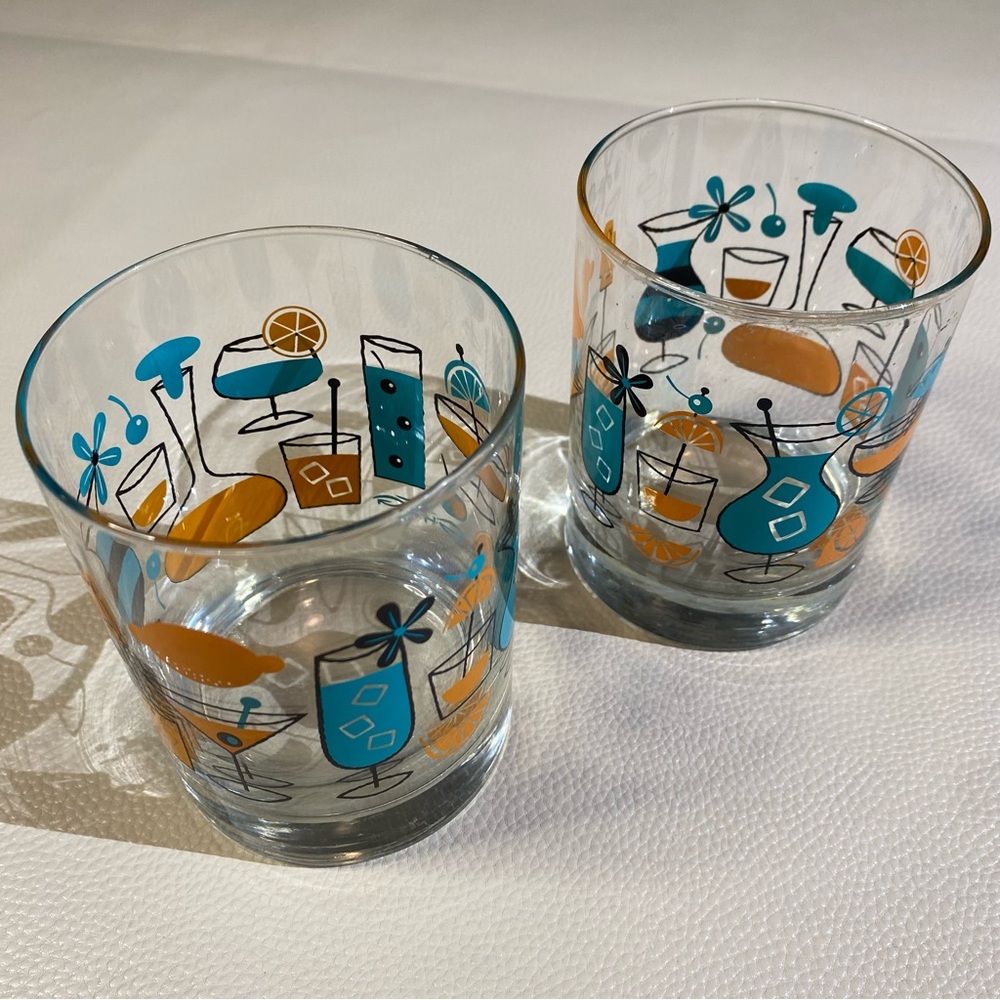 Shag Old Fashioned Cocktail Glass – Orange & Turquoise (Set of 2)